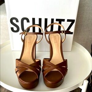 Schutz Keefa Brown Platform Sandals